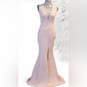 Elegant Pink Sleeveless Dress - V neck - Prom